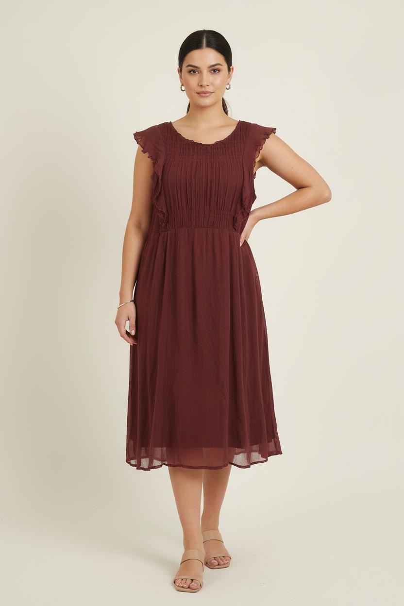 Robe Volantée Bordeaux - Taille XXL/44 de la marque Caroll | PARAD78265 - Vendu par Paradigme - Image 1