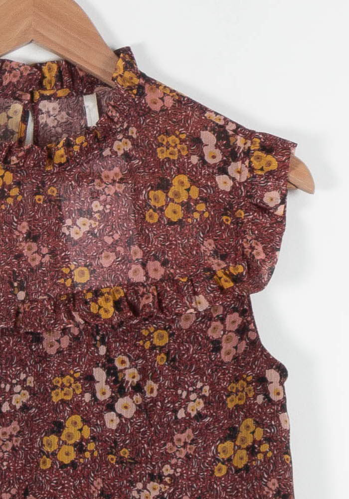 Blouse Fleurie Bordeaux et Jaune - Taille S/36 de la marque I.Code | PARAD78448 - Vendu par Paradigme - Image 3