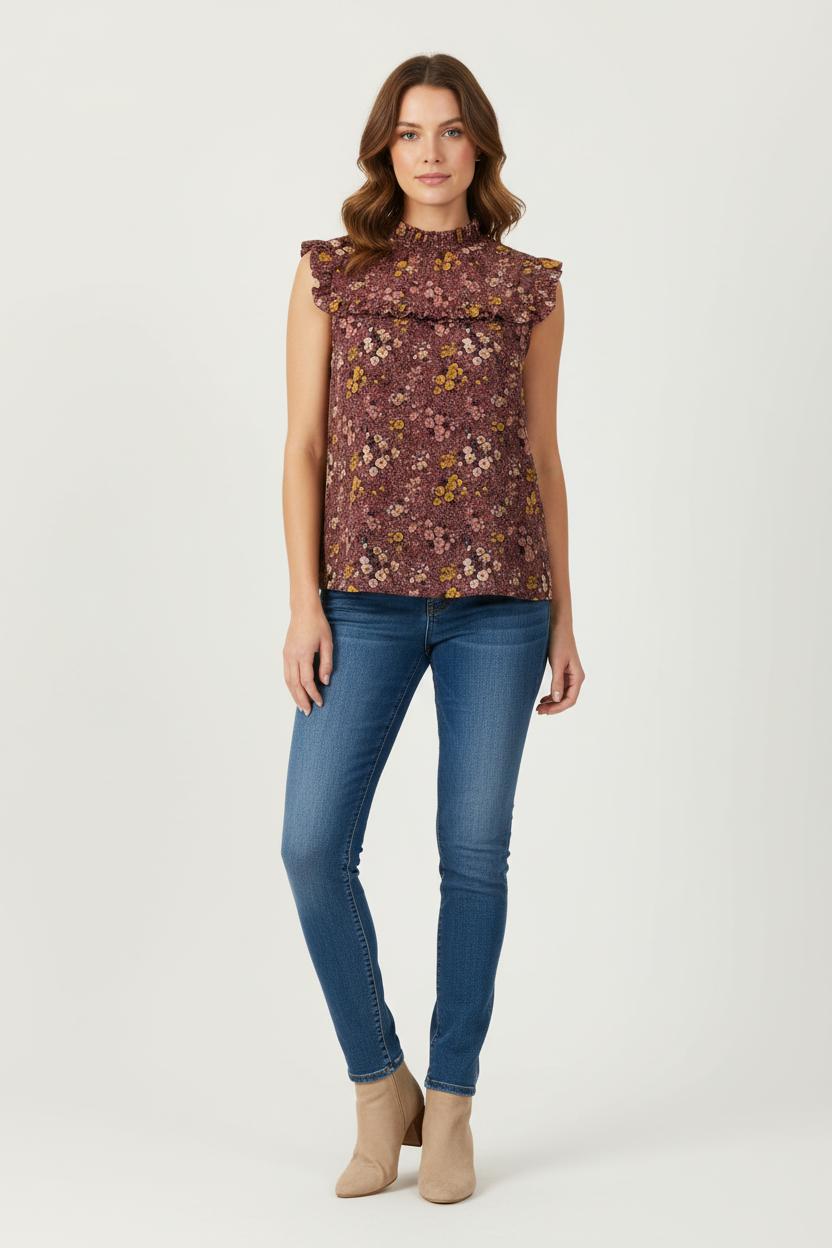 Blouse Fleurie Bordeaux et Jaune - Taille S/36 de la marque I.Code | PARAD78448 - Vendu par Paradigme - Image 1