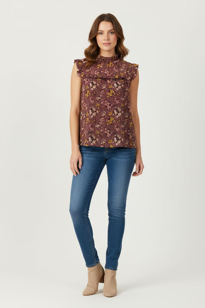 Blouse Fleurie Bordeaux et Jaune - Taille S/36 de la marque I.Code | PARAD78448 - Vendu par Paradigme - Image 1
