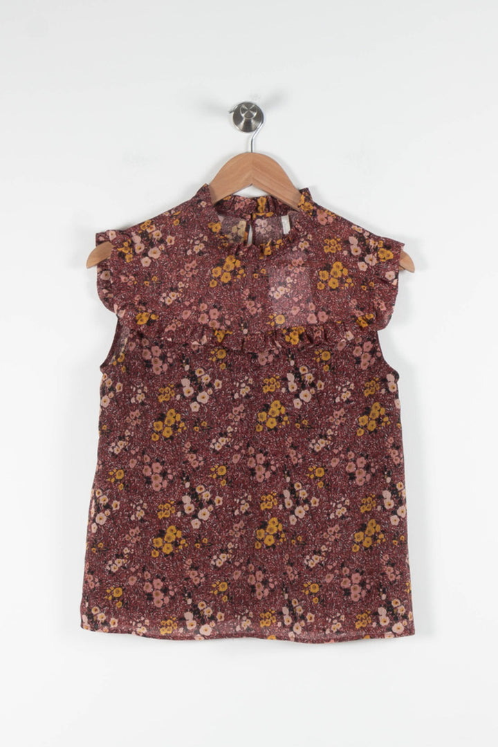 Blouse Fleurie Bordeaux et Jaune - Taille S/36 de la marque I.Code | PARAD78448 - Vendu par Paradigme - Image 2