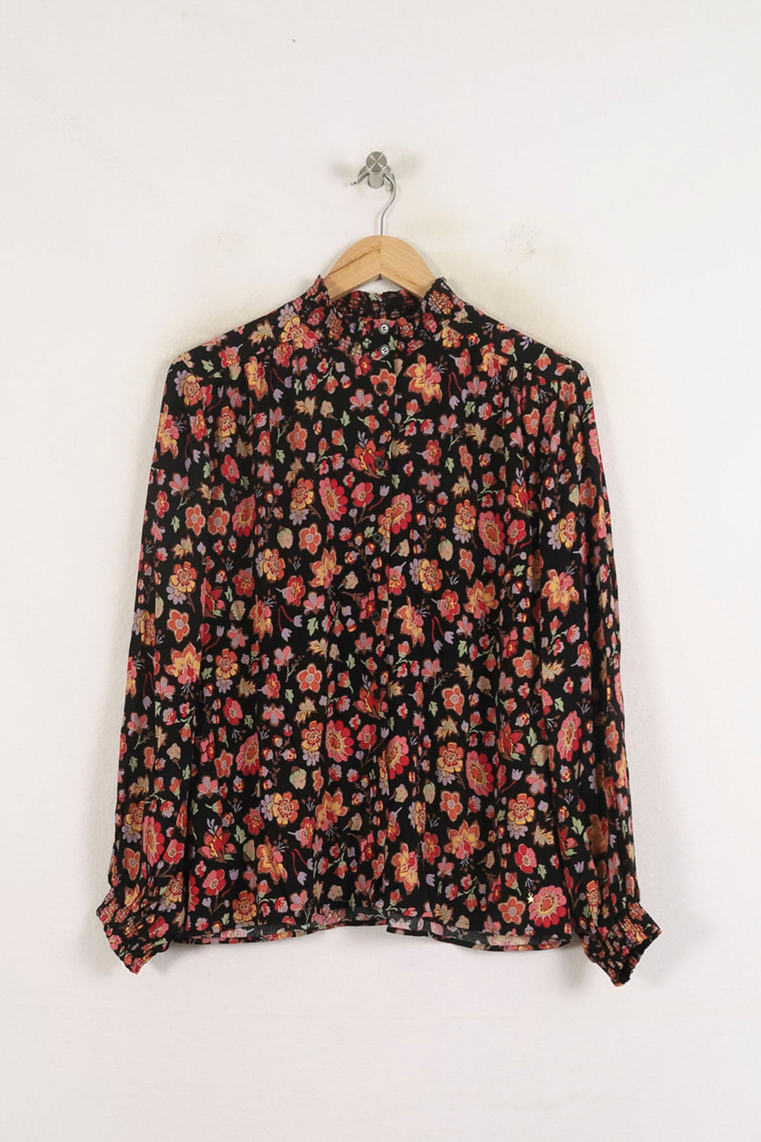 Blouse Fleurie Noire et Rouge - Taille M/38 de la marque Des petits hauts | PARAD78601 - Vendu par Paradigme - Image 2
