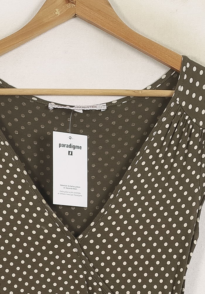 Robe Portefeuille Marron et Blanche - Taille S/36 de la marque La Fée Maraboutée | PARAD78639 - Vendu par Paradigme - Image 3