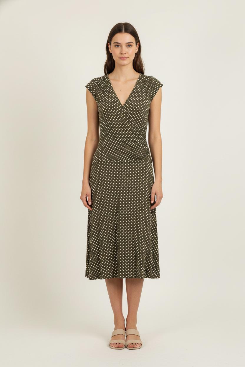 Robe Portefeuille Marron et Blanche - Taille S/36 de la marque La Fée Maraboutée | PARAD78639 - Vendu par Paradigme - Image 1
