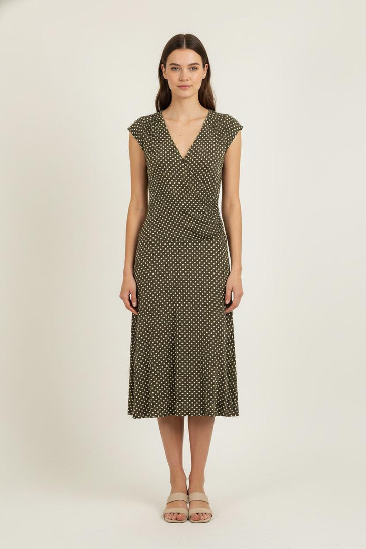 Robe Portefeuille Marron et Blanche - Taille S/36 de la marque La Fée Maraboutée | PARAD78639 - Vendu par Paradigme - Image 1