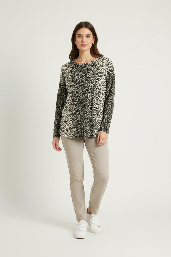 Pull Léopard Marron et Noir - Taille L/40 de la marque Majestic Filatures | PARAD78674 - Vendu par Paradigme - Image 1