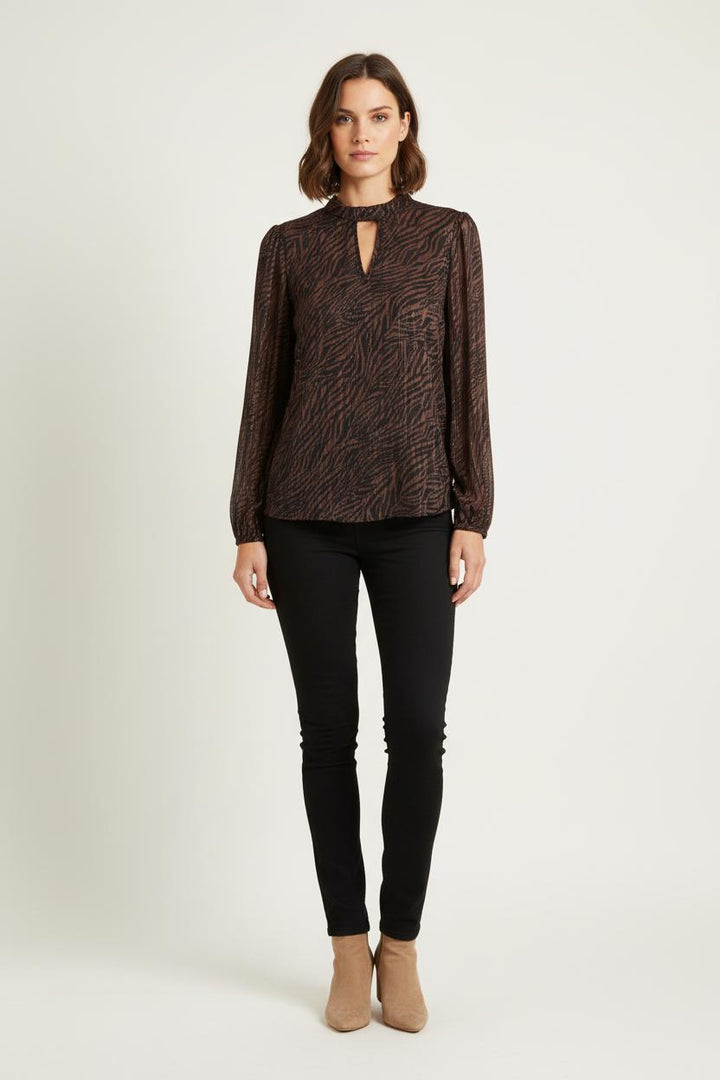 Blouse Marron et Noire - Taille S/36 de la marque IKKS | PARAD78785 - Vendu par Paradigme - Image 1