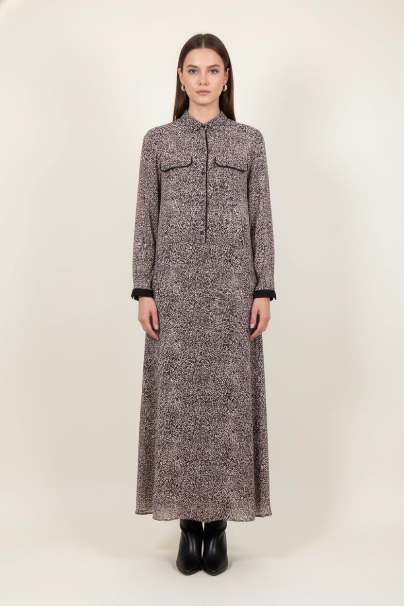 Robe Longue Beige et Noire - Taille S/36 de la marque IKKS | PARAD78803 - Vendu par Paradigme - Image 1