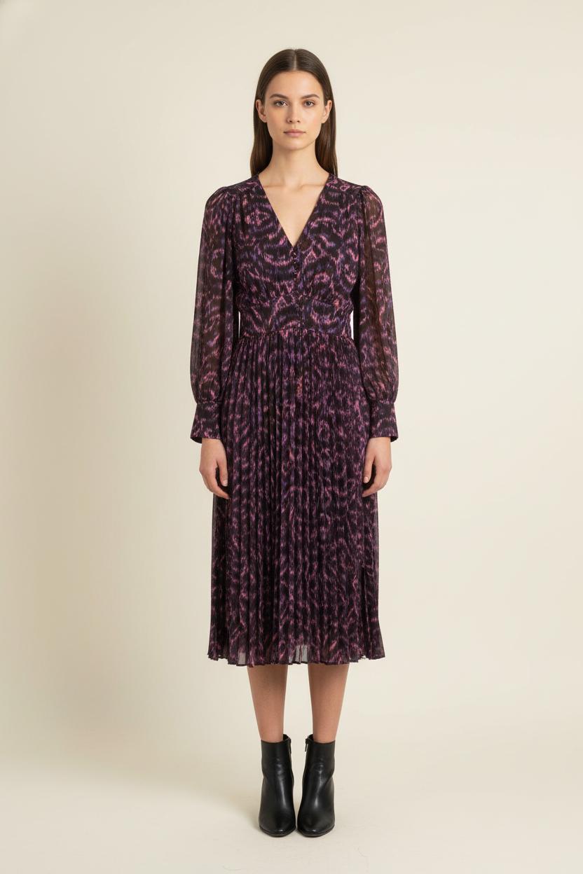 Robe Midi Violette et Noire - Taille XS/34 de la marque Suncoo | PARAD78955 - Vendu par Paradigme - Image 1