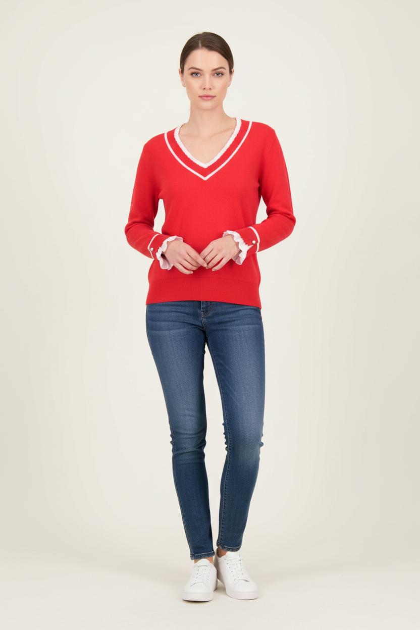 Pull Rouge et Blanc - Taille S/36 de la marque Claudie Pierlot | PARAD79058 - Vendu par Paradigme - Image 1