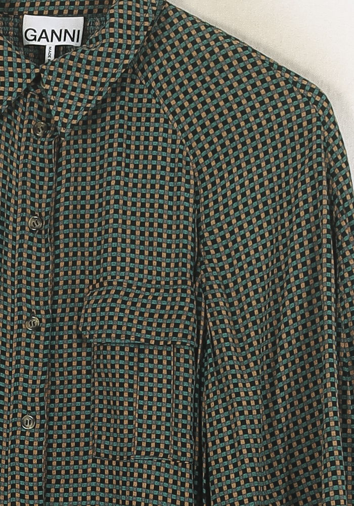 Robe Chemise Verte et Noire - Taille S/36 de la marque Ganni | PARAD80010 - Vendu par Paradigme - Image 3