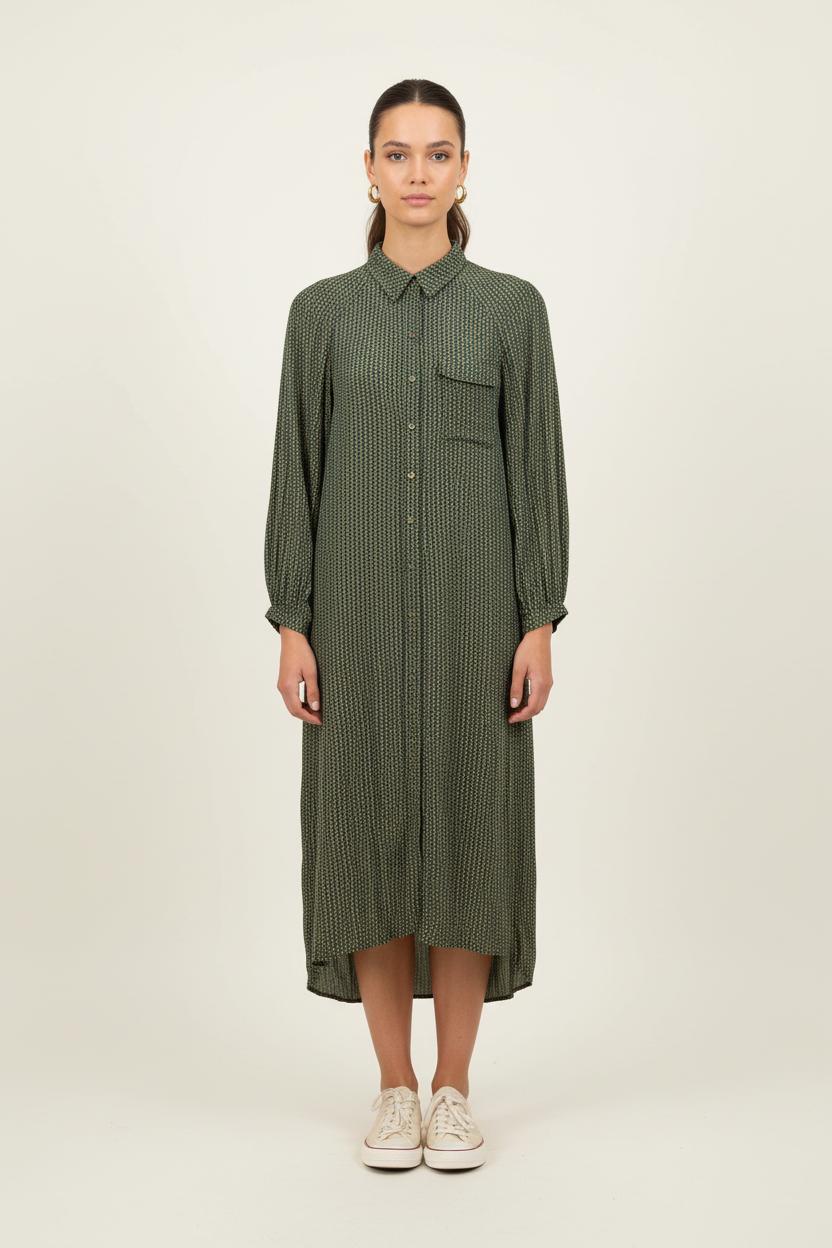 Robe Chemise Verte et Noire - Taille S/36 de la marque Ganni | PARAD80010 - Vendu par Paradigme - Image 1