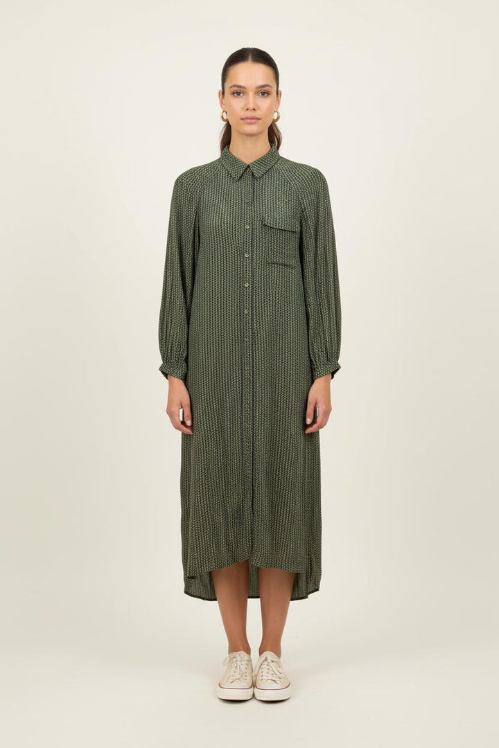 Robe Chemise Verte et Noire - Taille S/36 de la marque Ganni | PARAD80010 - Vendu par Paradigme - Image 1