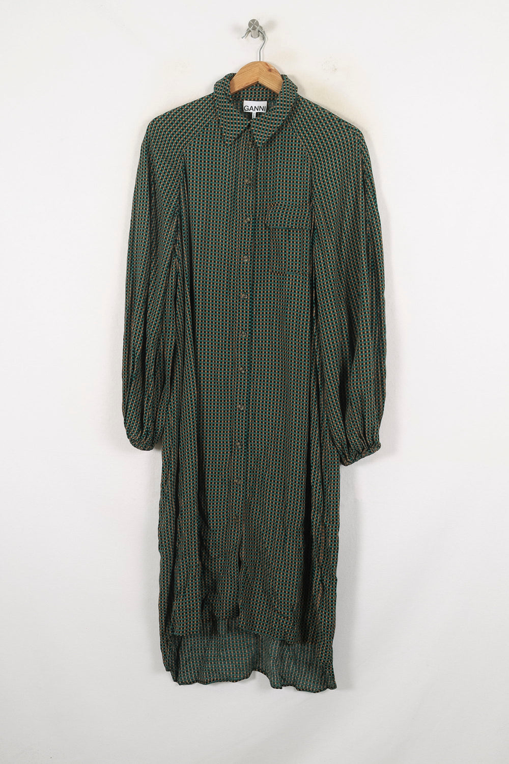 Robe Chemise Verte et Noire - Taille S/36 de la marque Ganni | PARAD80010 - Vendu par Paradigme - Image 2