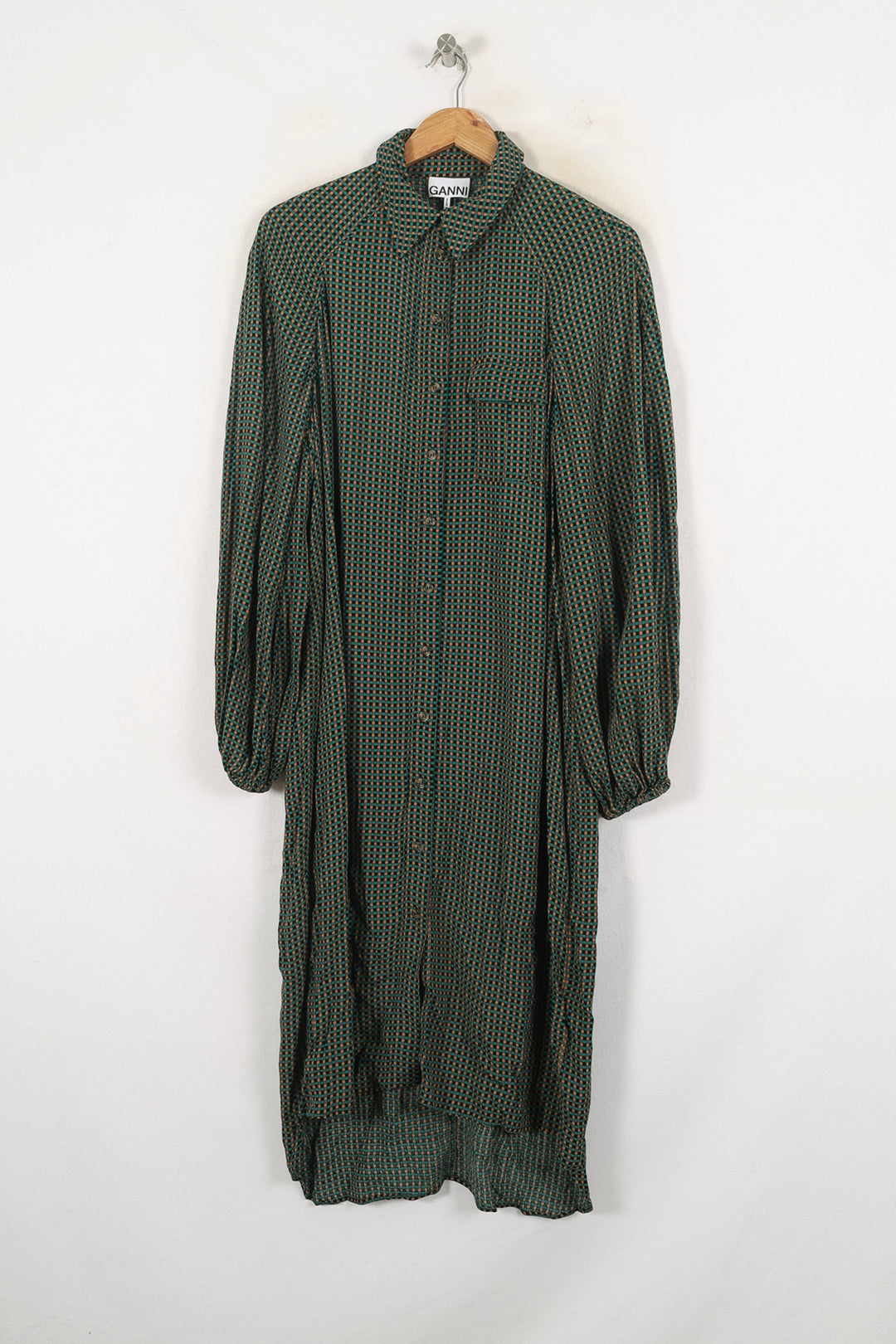 Robe Chemise Verte et Noire - Taille S/36 de la marque Ganni | PARAD80010 - Vendu par Paradigme - Image 2