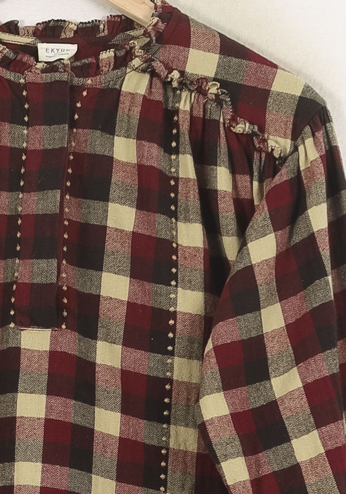 Blouse Carreaux Bordeaux et Beige - Taille XS/34 de la marque Ekyog | PARAD80034 - Vendu par Paradigme - Image 3