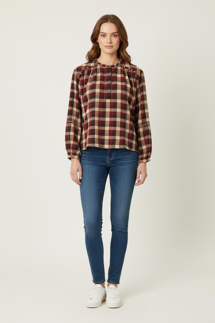 Blouse Carreaux Bordeaux et Beige - Taille XS/34 de la marque Ekyog | PARAD80034 - Vendu par Paradigme - Image 1