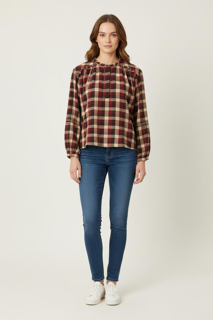 Blouse Carreaux Bordeaux et Beige - Taille XS/34 de la marque Ekyog | PARAD80034 - Vendu par Paradigme - Image 1