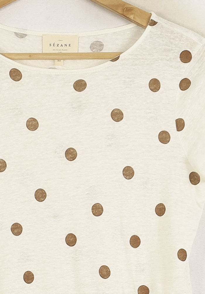 Tee-shirt Blanc à Pois Marron - Taille XS/34 de la marque Sézane | PARAD80065 - Vendu par Paradigme - Image 3