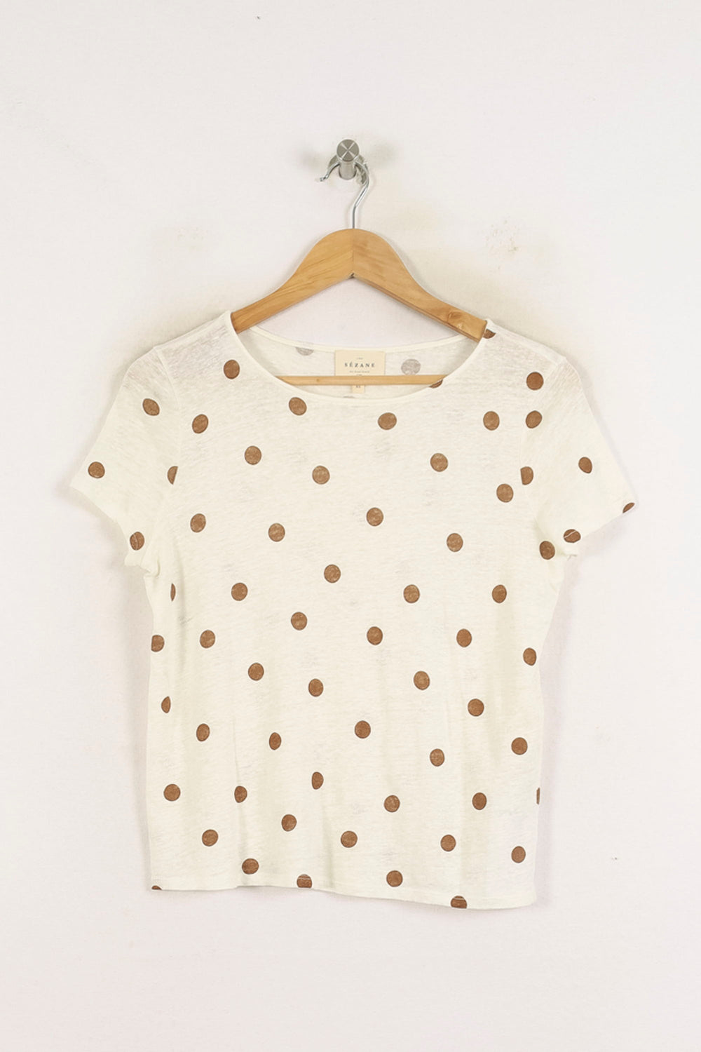 Tee-shirt Blanc à Pois Marron - Taille XS/34 de la marque Sézane | PARAD80065 - Vendu par Paradigme - Image 2