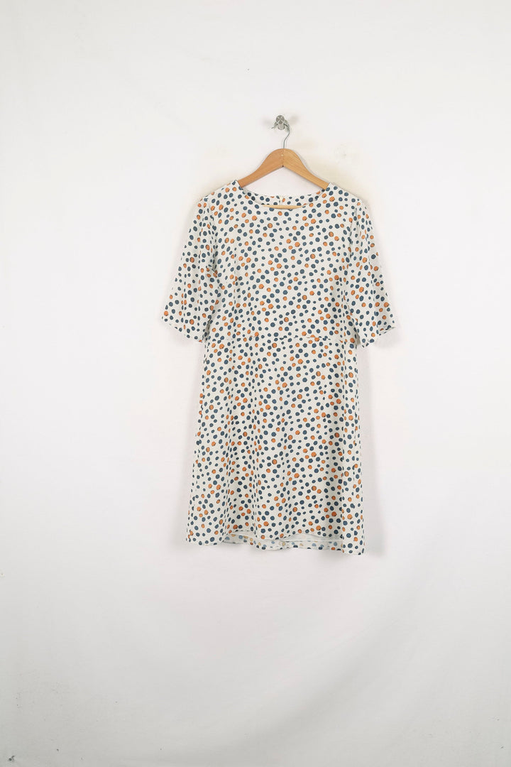 Robe Blanche à Pois Bleus et Oranges - Taille L/40 de la marque La Fée Maraboutée | PARAD80128 - Vendu par Paradigme - Image 2