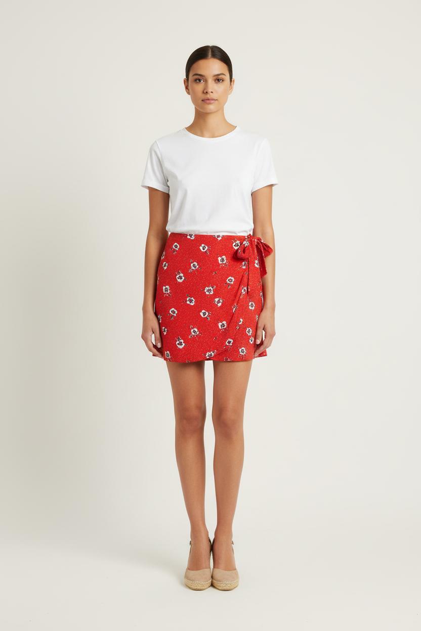 Jupe Portefeuille Rouge et Blanc - Taille S/36 de la marque Sézane | PARAD80172 - Vendu par Paradigme - Image 1