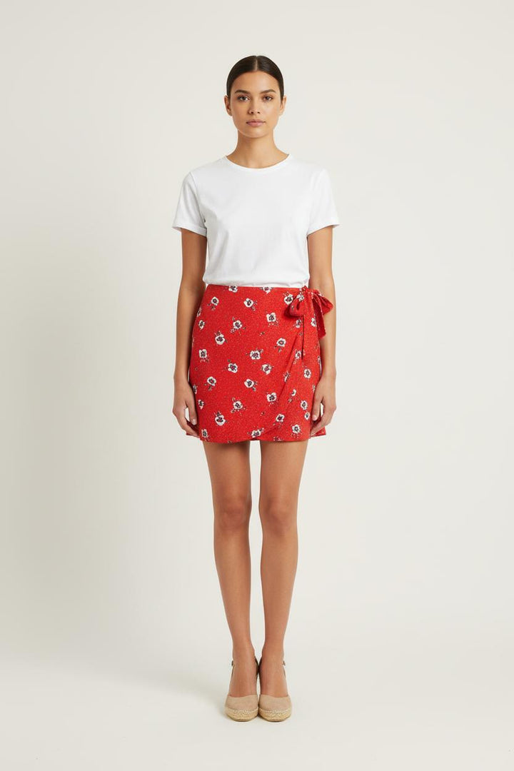 Jupe Portefeuille Rouge et Blanc - Taille S/36 de la marque Sézane | PARAD80172 - Vendu par Paradigme - Image 1