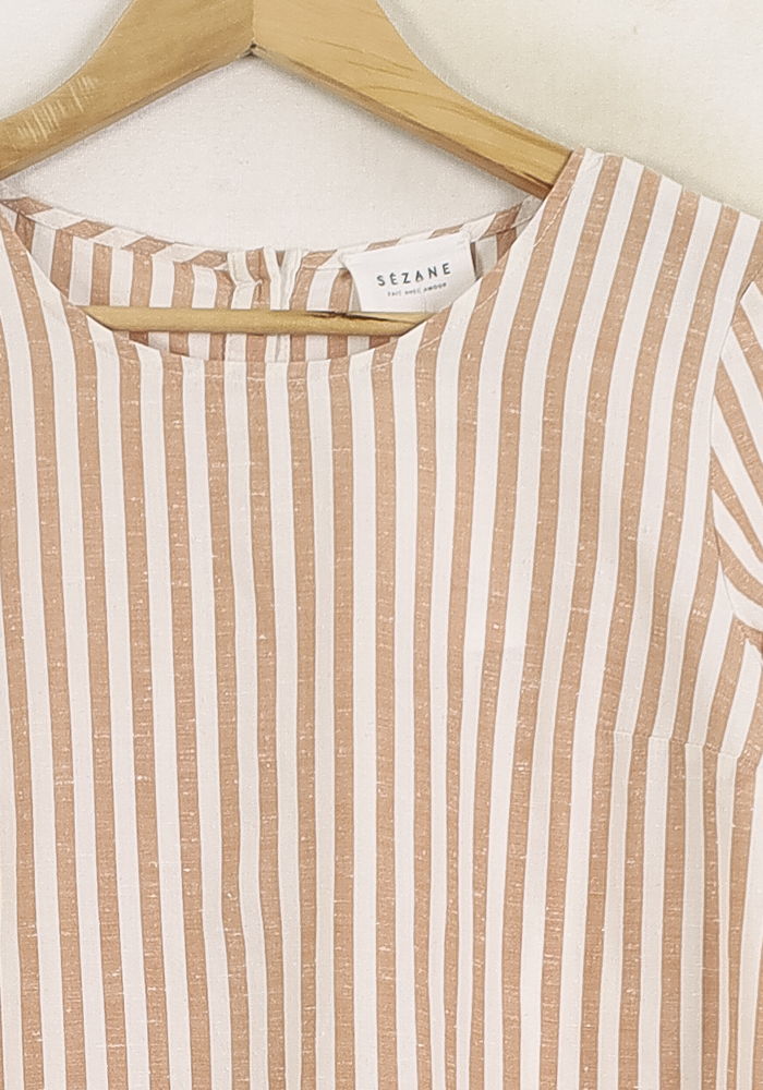 Blouse Rayée Beige et Blanche - Taille S/36 de la marque Sézane | PARAD80173 - Vendu par Paradigme - Image 3