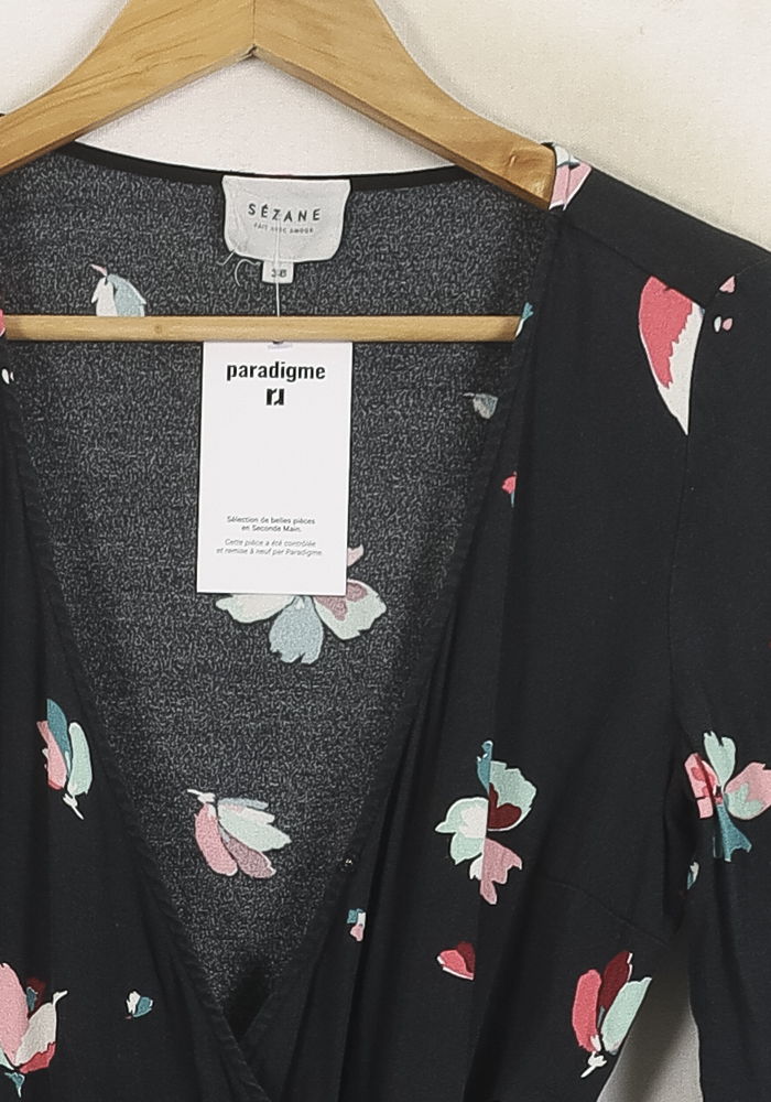Robe Portefeuille Noire et Multicolore - Taille M/38 de la marque Sézane | PARAD80176 - Vendu par Paradigme - Image 3