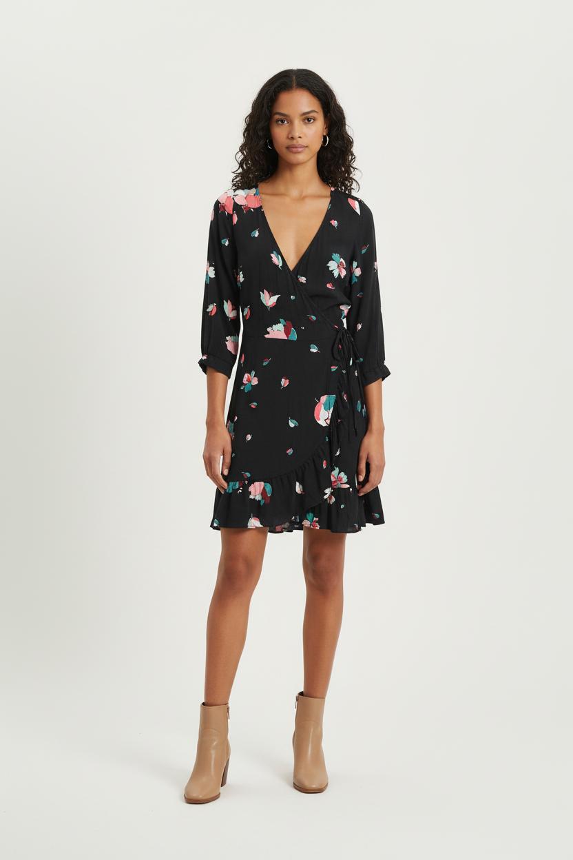 Robe Portefeuille Noire et Multicolore - Taille M/38 de la marque Sézane | PARAD80176 - Vendu par Paradigme - Image 1