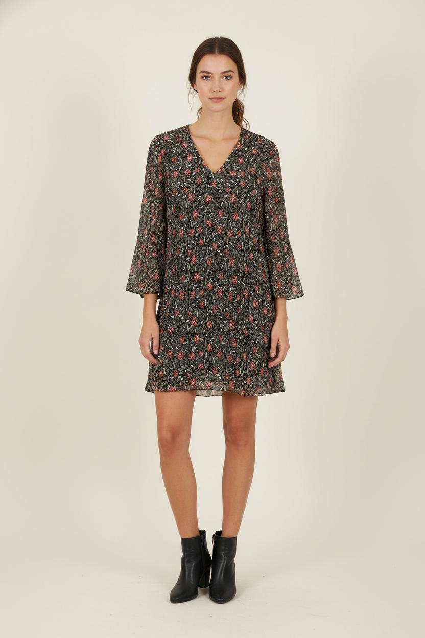 Robe Fleurie Noire et Rouge - Taille L/40 de la marque La Fée Maraboutée | PARAD80183 - Vendu par Paradigme - Image 1