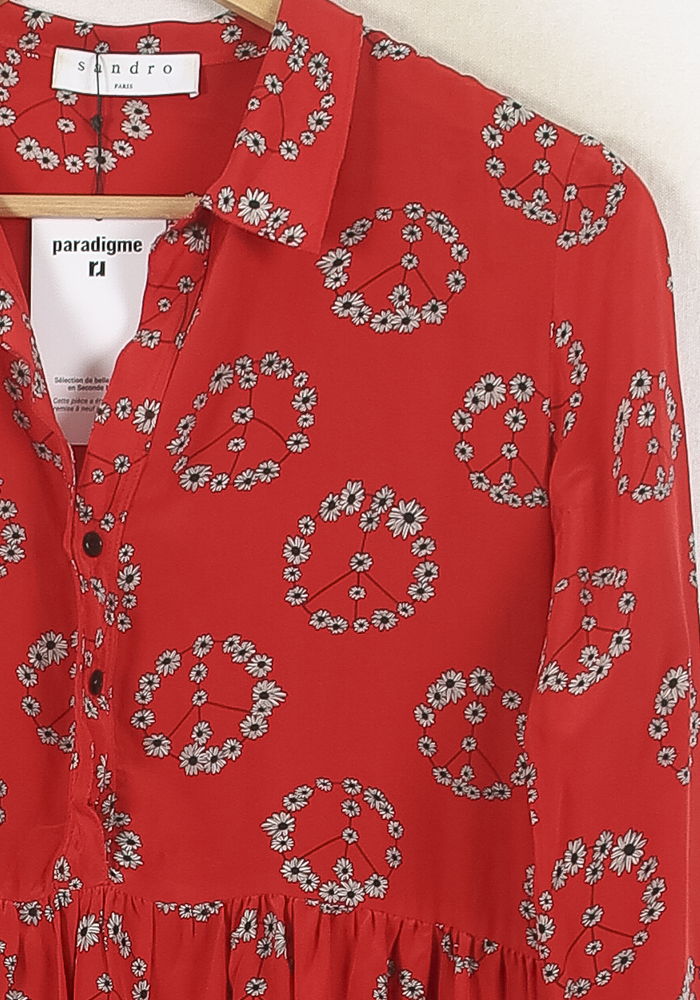 Robe Chemise Rouge - Taille S/36 de la marque Sandro | PARAD80272 - Vendu par Paradigme - Image 3
