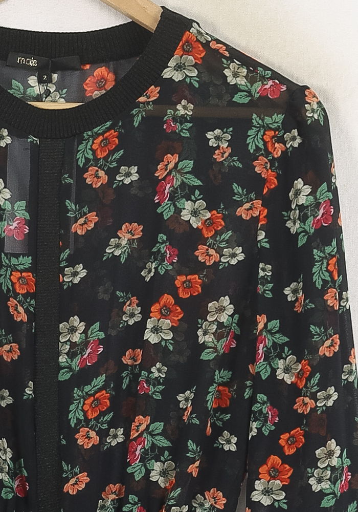 Robe Courte Noire à Fleurs - Taille M/38 de la marque Maje | PARAD80273 - Vendu par Paradigme - Image 3