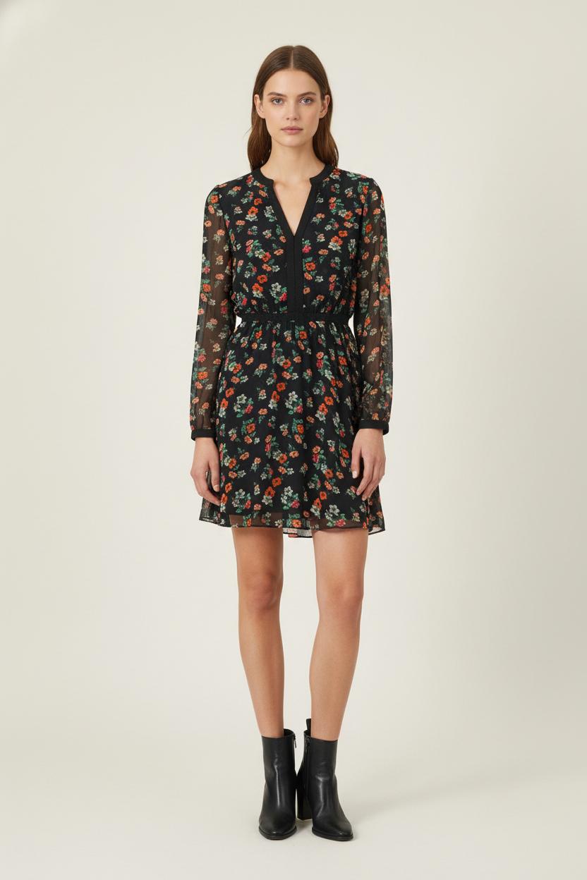 Robe Courte Noire à Fleurs - Taille M/38 de la marque Maje | PARAD80273 - Vendu par Paradigme - Image 1