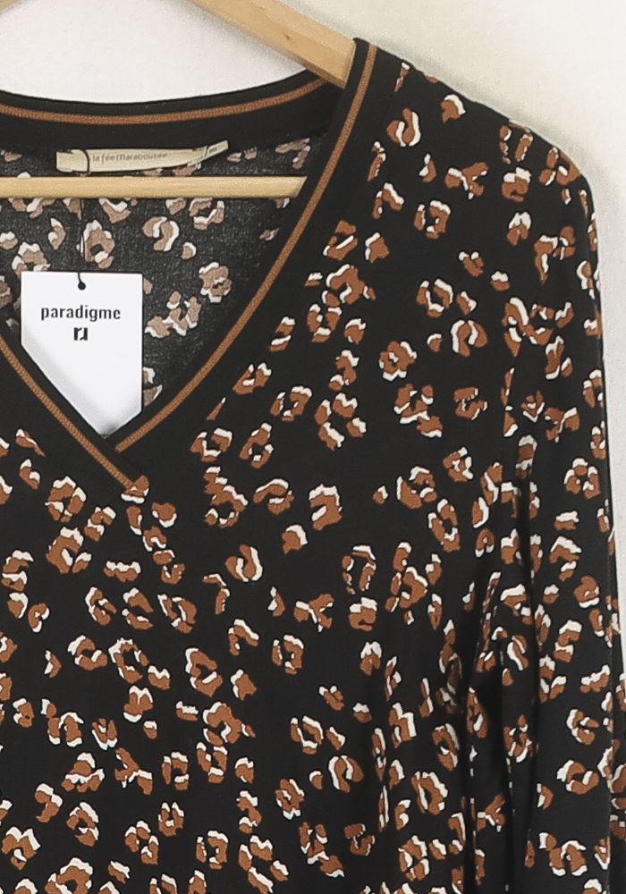Robe Imprimée Marron et Noir - Taille M/38 de la marque La Fée Maraboutée | PARAD80274 - Vendu par Paradigme - Image 3