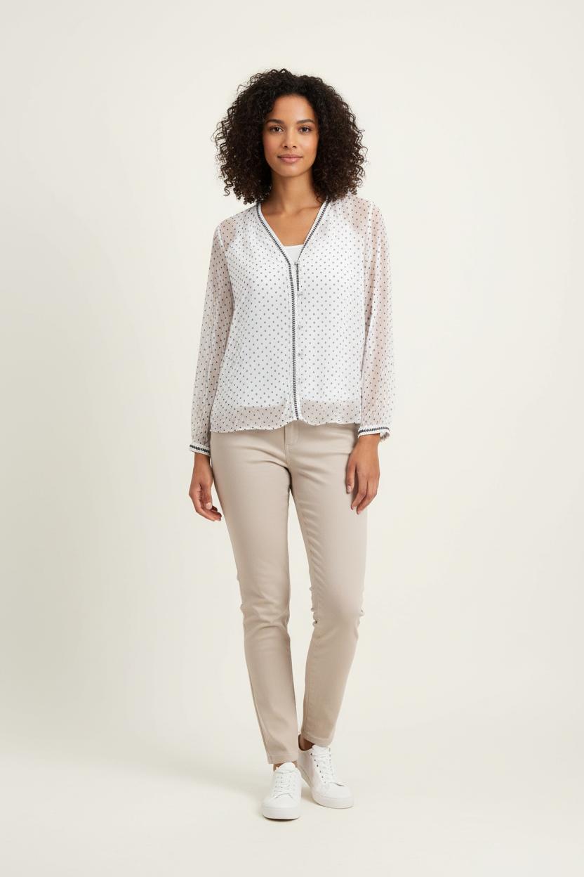 Blouse Blanche à Pois Noirs - Taille M/38 de la marque I.Code | PARAD80318 - Vendu par Paradigme - Image 1
