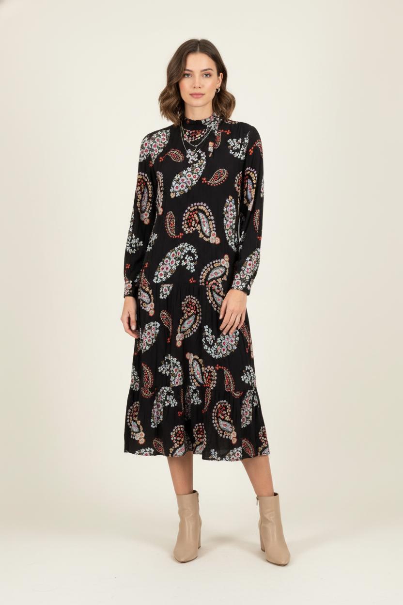 Robe Longue Noire et Multicolore - Taille XL/42 de la marque Caroll | PARAD80431 - Vendu par Paradigme - Image 1