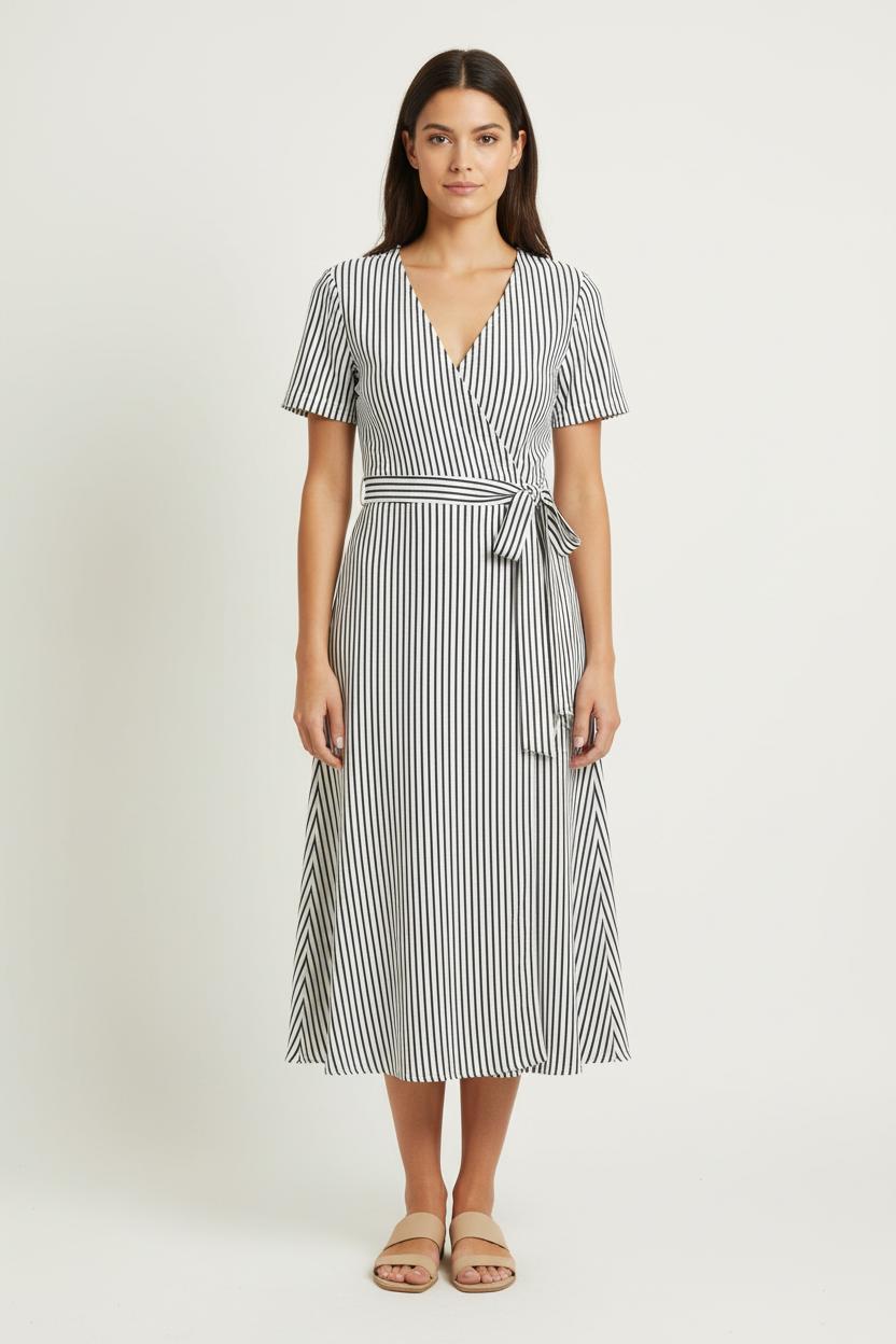 Robe Portefeuille Blanche et Noire - Taille L/40 de la marque Caroll | PARAD80444 - Vendu par Paradigme - Image 1