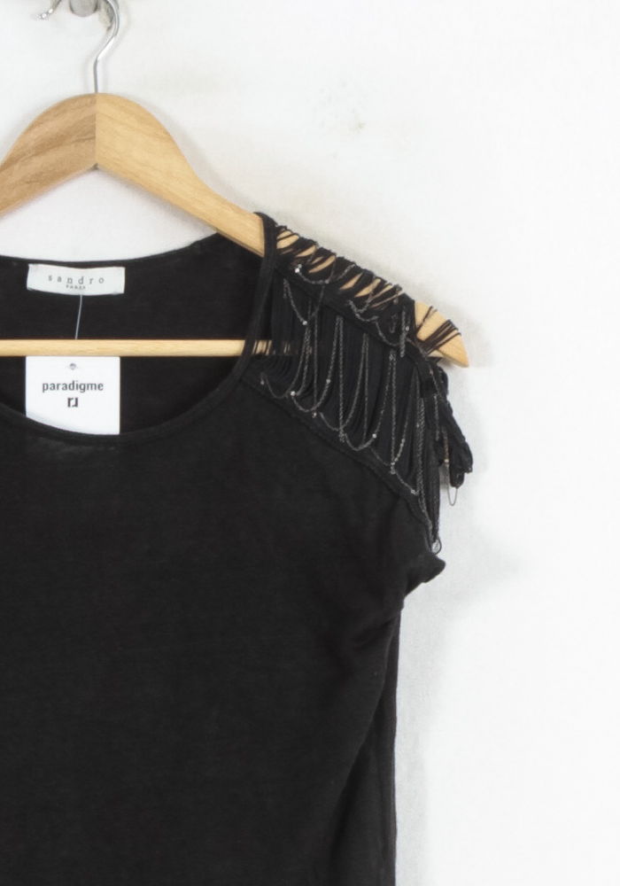 T-shirt Noir - Taille S/36 de la marque Sandro | PARAD80514 - Vendu par Paradigme - Image 3
