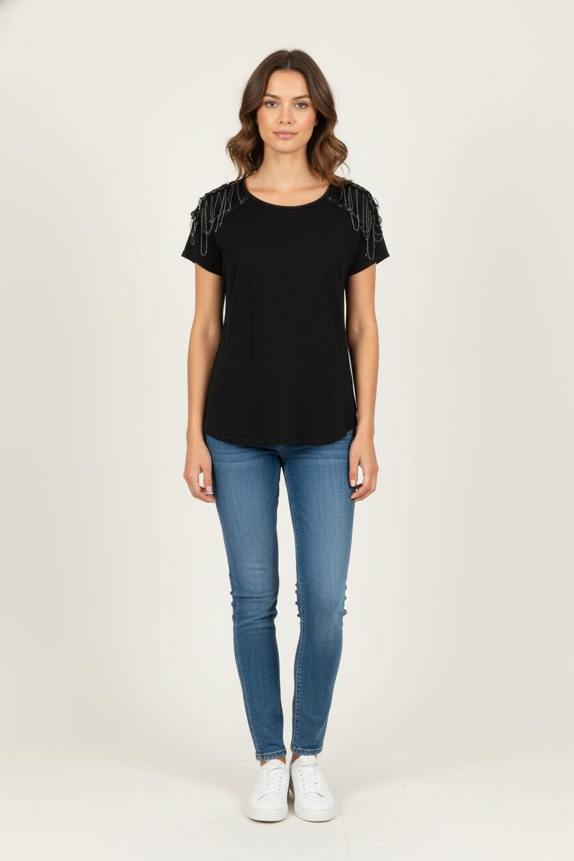 T-shirt Noir - Taille S/36 de la marque Sandro | PARAD80514 - Vendu par Paradigme - Image 1