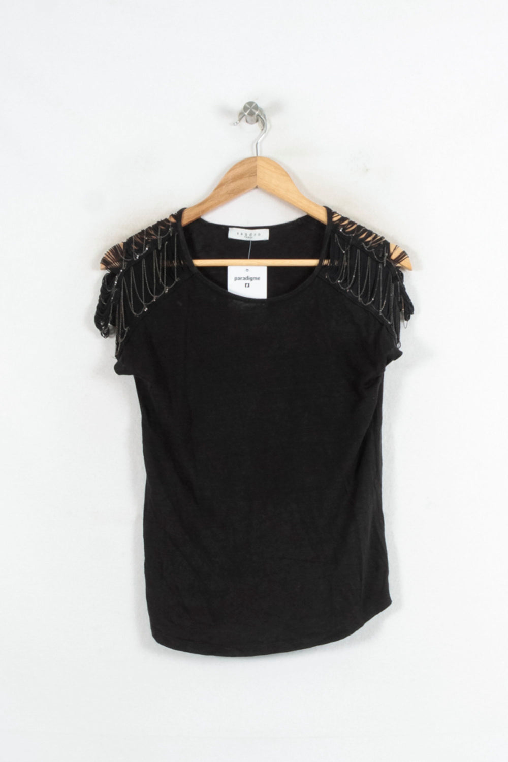 T-shirt Noir - Taille S/36 de la marque Sandro | PARAD80514 - Vendu par Paradigme - Image 2