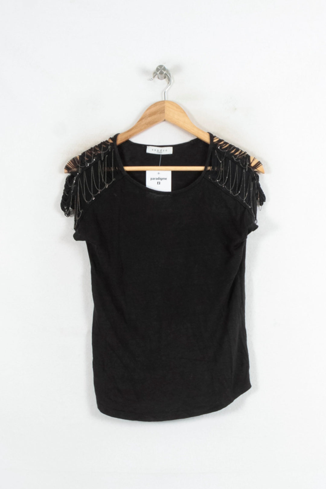 T-shirt Noir - Taille S/36 de la marque Sandro | PARAD80514 - Vendu par Paradigme - Image 2