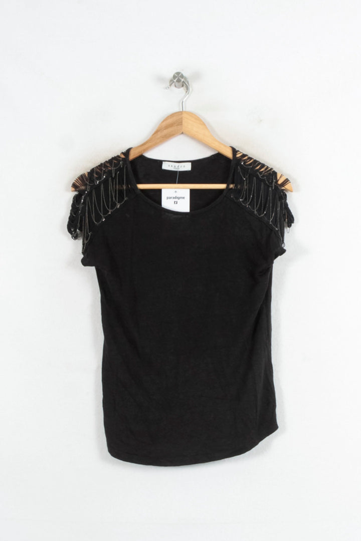 T-shirt Noir - Taille S/36 de la marque Sandro | PARAD80514 - Vendu par Paradigme - Image 2