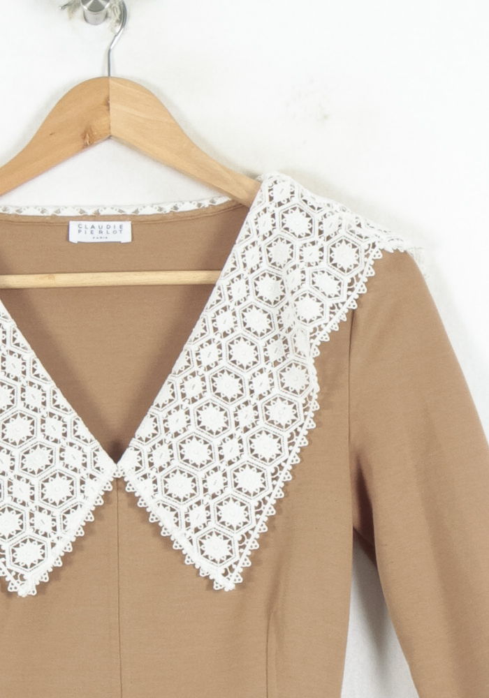 Robe Courte Beige et Blanche - Taille S/36 de la marque Claudie Pierlot | PARAD80572 - Vendu par Paradigme - Image 3