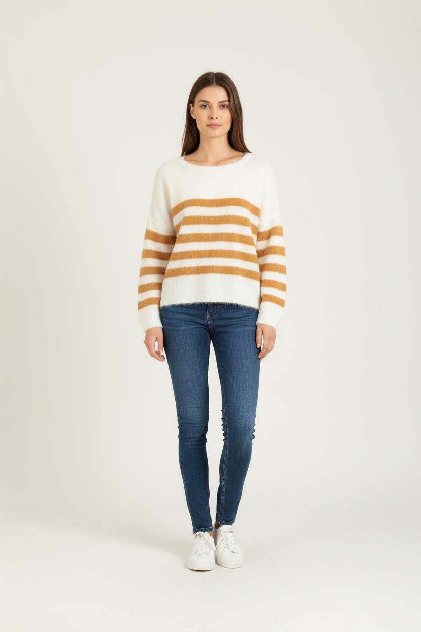 Pull Blanc et Marron - Taille M/38 de la marque Des petits hauts | PARAD80587 - Vendu par Paradigme - Image 1