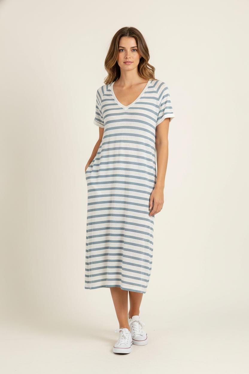 Robe Midi Rayée Bleue et Blanche - Taille S/36 de la marque Sud express | PARAD80666 - Vendu par Paradigme - Image 1