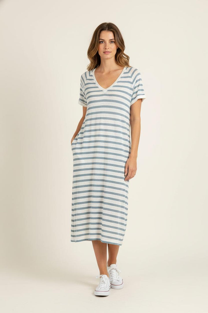 Robe Midi Rayée Bleue et Blanche - Taille S/36 de la marque Sud express | PARAD80666 - Vendu par Paradigme - Image 1