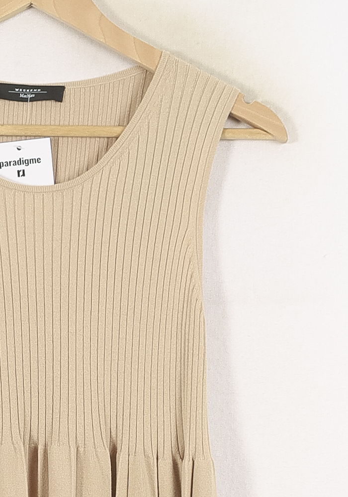 Robe Plissée Beige - Taille L/40 de la marque Max Mara | PARAD80699 - Vendu par Paradigme - Image 3