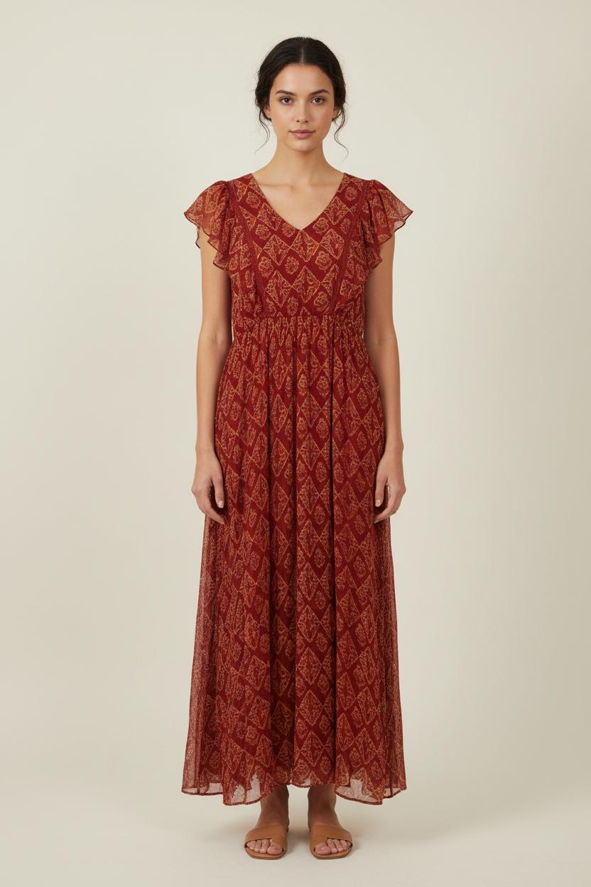 Robe Longue Bordeaux - Taille M/38 de la marque La Fée Maraboutée | PARAD80711 - Vendu par Paradigme - Image 1