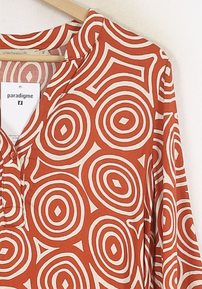Robe Courte Orange et Blanche - Taille L/40 de la marque La Fée Maraboutée | PARAD80712 - Vendu par Paradigme - Image 3